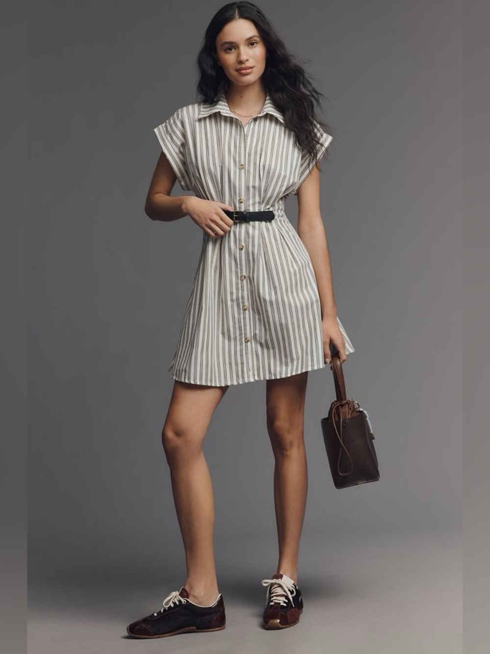 NWT Anthropologie Faye Belted Shirtdress – White & Black Stripe - Size M
